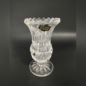 Vintage Crystal Bud Vase Footed Vienna Motif Zojecar Yugoslavia 24 % PbO